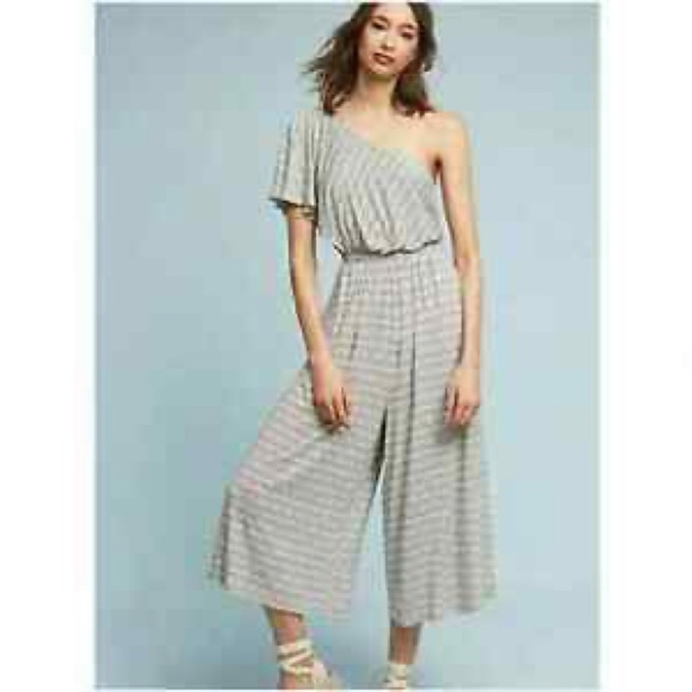 Anthro Maeve One Shoulder Jersey Knit Wide Leg Jumpsuit NWOT- S